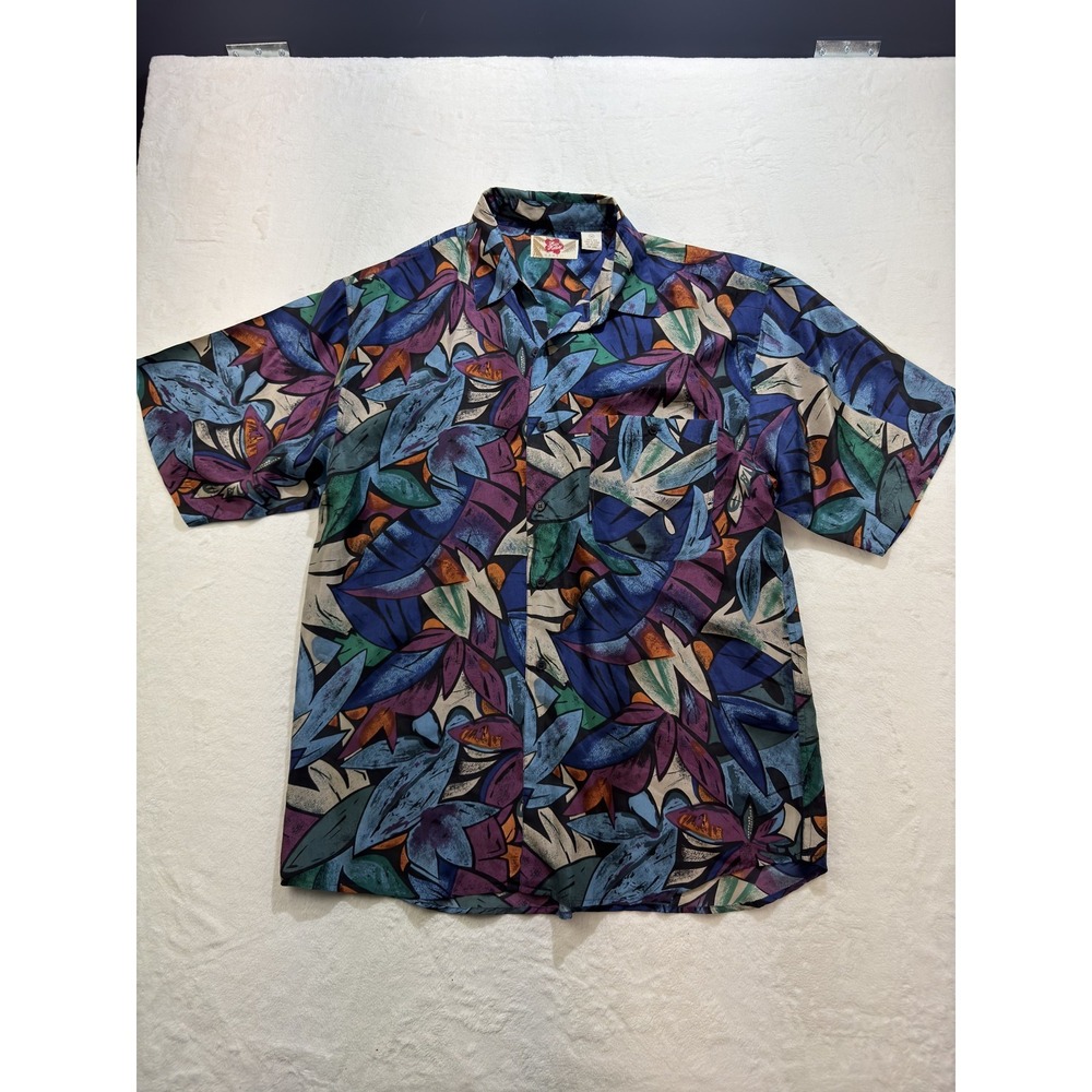 Hilo Hattie Shirt Mens Medium Multicolor Silk Hawaiian Short Sleeve Button Up